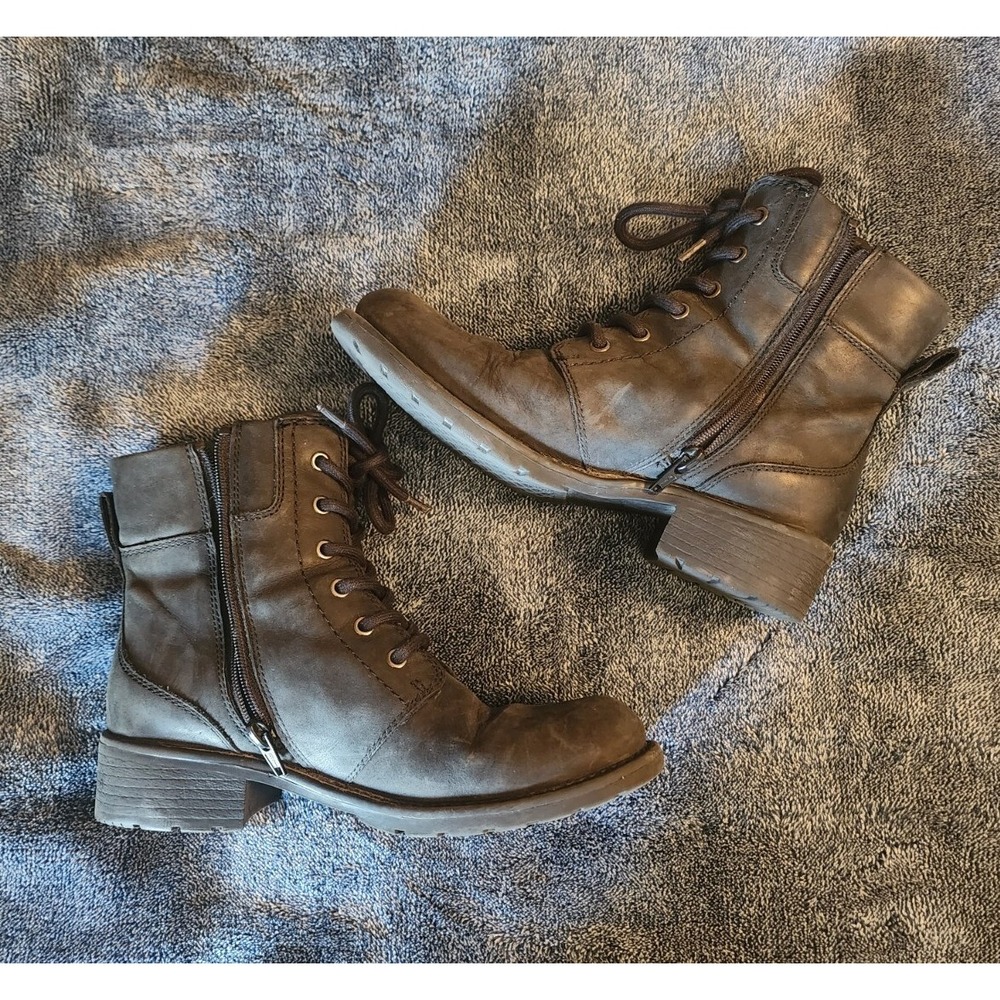 Clarks Orinoco Lace Up Leather Moto Boot Black Women's sz 6.5M Shoes